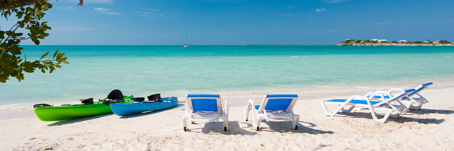 Sandy beach with kayaks
